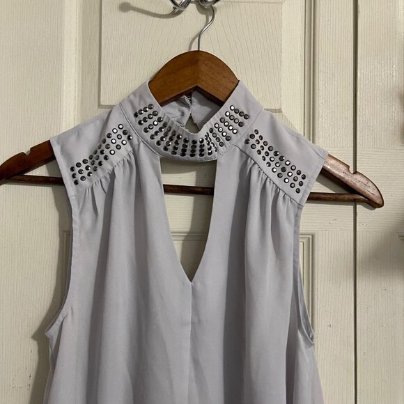Studio Y Womens Y2K Gray Embellished Halter Neck Keyhole Semi Sheer Blouse Small - Picture 3 of 9